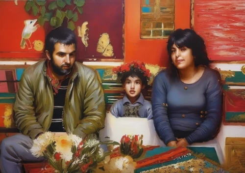 holy family,iranian nowruz,oil painting,harmonious family,parents with children,persian norooz,oil painting on canvas,nowruz,nativity,novruz,art painting,italian painter,young couple,hemp family,happy family,mother and father,arrowroot family,oil on canvas,parents and chicks,sparrows family,Illustration,Paper based,Paper Based 04