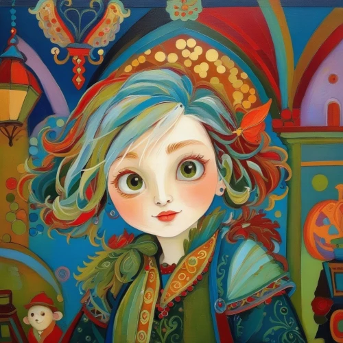 painter doll,fairy tale character,russian folk style,girl with bread-and-butter,girl in the kitchen,girl in a wreath,khokhloma painting,rem in arabian nights,fairytale characters,artist doll,matryoshka,girl with cloth,girl in the garden,portrait of a girl,girl with a wheel,matryoshka doll,fabric painting,pierrot,eglantine,motif,Illustration,Abstract Fantasy,Abstract Fantasy 07