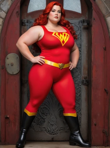 super heroine,plus-size model,super woman,red super hero,plus-size,superhero,fantasy woman,cosplay image,disney baymax,super hero,muscle woman,red robin,plus-sized,captain marvel,wonderwoman,woman fire fighter,fiery,fire siren,strong woman,lady honor,Illustration,Realistic Fantasy,Realistic Fantasy 03