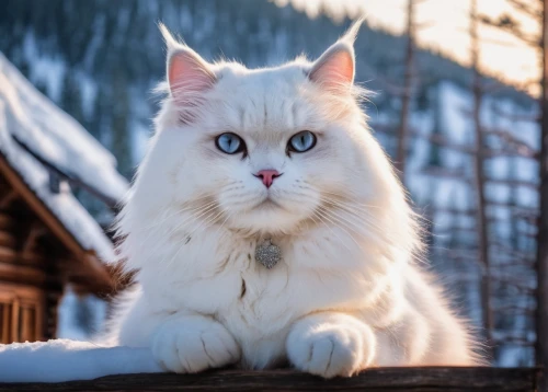 norwegian forest cat,siberian cat,cat with blue eyes,blue eyes cat,white cat,siberian,american curl,snowshoe,snowball,turkish angora,golden eyes,cat european,domestic long-haired cat,british longhair cat,cute cat,birman,turkish van,snowy,blue eyes,the snow queen,Illustration,Realistic Fantasy,Realistic Fantasy 46