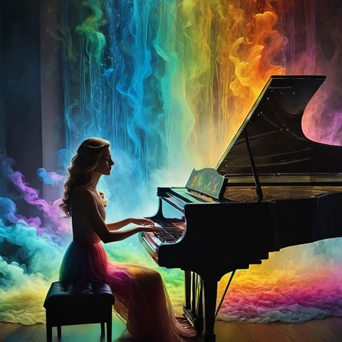 piano player,piano,pianist,the piano,concerto for piano,rainbow jazz silhouettes,play piano,piano lesson,grand piano,rainbow background,woman playing,piano keyboard,harmony of color,piano notes,musical background,pianos,piece of music,rainbow colors,colorful background,pianet,Photography,General,Fantasy