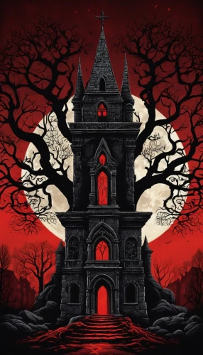 blood church,haunted cathedral,mortuary temple,witch's house,haunted castle,the haunted house,witch house,necropolis,ghost castle,halloween poster,haunted house,sepulchre,devilwood,the black church,halloween background,blood icon,castle of the corvin,gothic church,halloween and horror,halloween illustration,Art,Classical Oil Painting,Classical Oil Painting 11