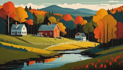 vermont,fall landscape,maine,autumn landscape,autumn idyll,new england,autumn mountains,autumn scenery,quebec,autumn day,one autumn afternoon,newfoundland,fall foliage,autumn icon,autumn morning,home landscape,rural landscape,autumn background,autumn colouring,red barn,Illustration,Vector,Vector 08