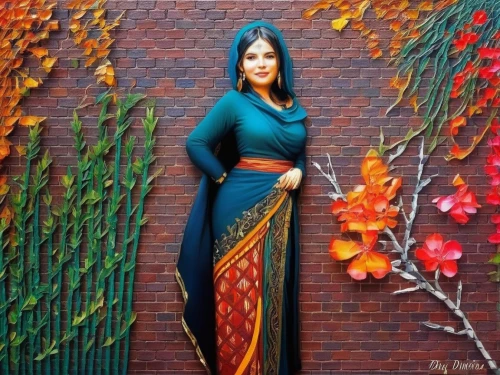 anushka shetty,floral rangoli,sari,rangoli,chetna sabharwal,saree,indian art,radha,oil painting on canvas,pooja,humita,indian woman,traditional,indian girl,autumn background,bodypainting,mehendi,jaya,girl in a long dress,world digital painting,Illustration,Paper based,Paper Based 04