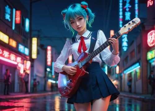 hatsune miku,electric guitar,guitar,painted guitar,miku,guitar player,concert guitar,playing the guitar,rei ayanami,guitarist,epiphone,bass guitar,guitars,anime girl,anime japanese clothing,ukulele,electric bass,japanese idol,vocaloid,mikuru asahina,Art,Classical Oil Painting,Classical Oil Painting 27