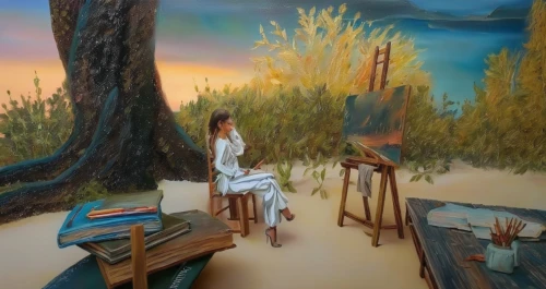 girl with tree,photo painting,art painting,meticulous painting,oil painting,girl studying,fabric painting,glass painting,painting work,therapy room,painting technique,oil painting on canvas,painting,painter doll,girl on the dune,girl in a long,painter,oil on canvas,italian painter,oil paint,Illustration,Paper based,Paper Based 04