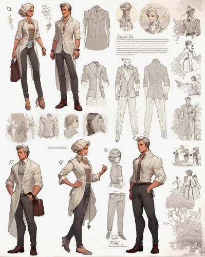 costume design,male poses for drawing,indiana jones,male character,illustrations,brown sailor,gentleman icons,sherlock holmes,main character,concept art,the victorian era,frock coat,newt,men clothes,miscellaneous,white-collar worker,game illustration,chef's uniform,detective,vintage man and woman,Unique,Design,Character Design