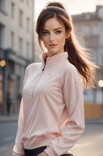 bolero jacket,menswear for women,women clothes,long-sleeved t-shirt,women fashion,women's clothing,blouse,female model,ladies clothes,pink background,plus-size model,in a shirt,advertising clothes,long-sleeve,romantic look,pink large,girl in t-shirt,orla,polo shirt,see-through clothing,Photography,Natural