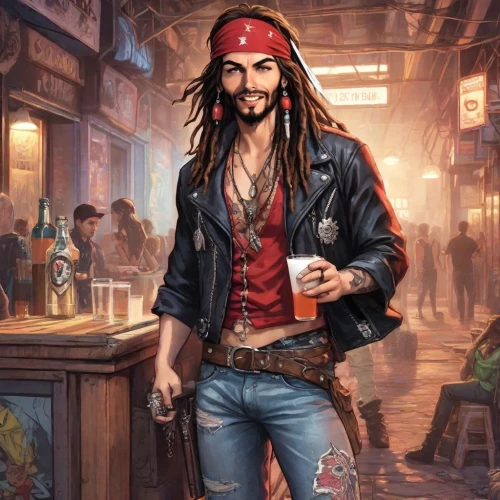pirate,pirate treasure,pirates,salty dog,jolly roger,rum,piracy,bartender,mariner,jack,cg artwork,malibu rum,galleon,rum bomb,game illustration,saranka,male character,merchant,barman,game art,Digital Art,Comic