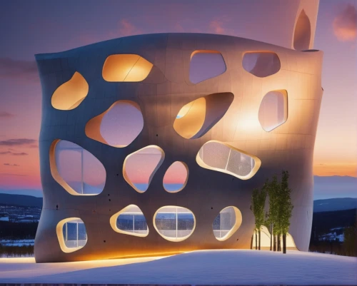 cubic house,cube stilt houses,futuristic architecture,building honeycomb,solar cell base,cube house,futuristic art museum,honeycomb structure,sky space concept,modern architecture,archidaily,wine rack,facade panels,sky apartment,trondheim,glass facade,3d rendering,lattice windows,ice hotel,corten steel,Photography,General,Realistic