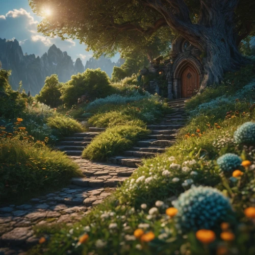 pathway,hobbiton,dandelion hall,the mystical path,the path,forest path,to the garden,wooden path,way of the roses,tunnel of plants,hobbit,merida,druid grove,a fairy tale,the threshold of the house,dandelion meadow,towards the garden,fantasy landscape,elven forest,path,Photography,General,Fantasy