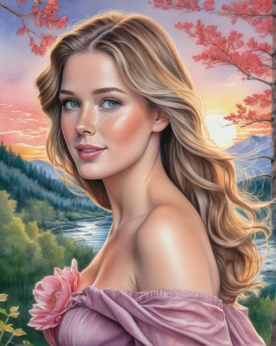 romantic portrait,portrait background,oil painting on canvas,natural cosmetic,art painting,landscape background,flower painting,the blonde in the river,fantasy portrait,photo painting,girl in flowers,oil painting,romantic look,world digital painting,girl on the river,pink beauty,painting technique,fantasy art,springtime background,bella rosa,Conceptual Art,Daily,Daily 17