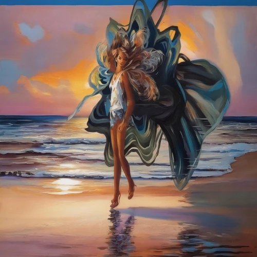 oil painting,oil painting on canvas,oil on canvas,girl with a dolphin,loving couple sunrise,poseidon,surrealism,merfolk,el mar,mermaid background,water nymph,man at the sea,fantasy art,the wind from the sea,el salvador dali,sea god,flotsam and jetsam,dancing couple,god of the sea,art painting,Illustration,Paper based,Paper Based 04