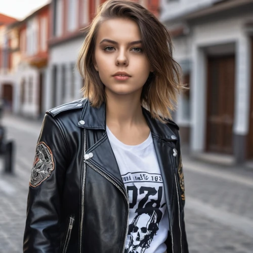 leather jacket,girl in t-shirt,sofia,wallis day,punk,denim jacket,greta oto,street fashion,jean jacket,on the street,georgia,bomber,bolero jacket,fashion street,bylina,rock beauty,lena,rebel,biker,jacket,Photography,General,Realistic