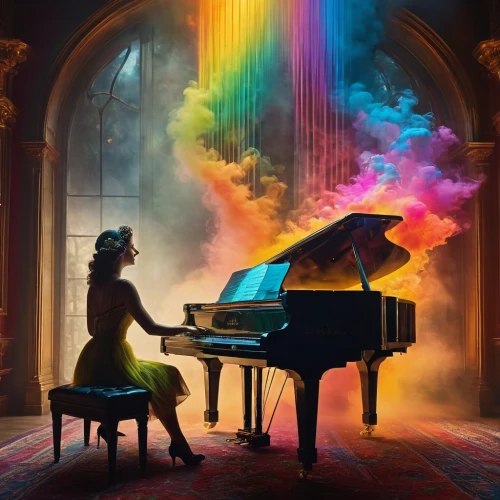 piano player,the piano,piano,rainbow jazz silhouettes,grand piano,pianist,play piano,concerto for piano,piano lesson,player piano,pianos,woman playing,piano keyboard,unicorn and rainbow,psychedelic art,rainbow background,piano notes,electric piano,harmony of color,musical background,Photography,General,Fantasy