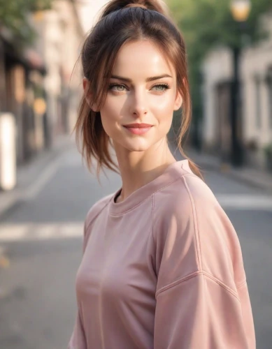 updo,sofia,beautiful young woman,portrait background,beautiful face,romantic look,on the street,natural cosmetic,georgia,natural color,cute,pretty young woman,adorable,female model,beautiful woman,in a shirt,attractive woman,pink background,bolero jacket,liberty cotton,Photography,Natural