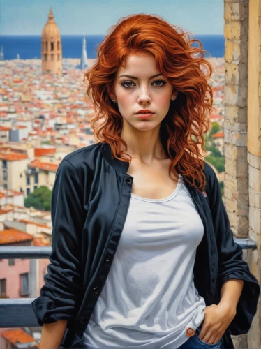italian painter,red-haired,girl on the river,young woman,david bates,portrait of a girl,hallia venezia,redhair,young model istanbul,girl in t-shirt,venezia,girl in a historic way,oil painting,oil painting on canvas,redheads,girl portrait,romantic portrait,portrait background,clary,city ​​portrait,Illustration,Black and White,Black and White 16