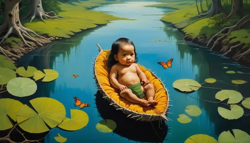 oil painting on canvas,oil on canvas,kerala,oil painting,river of life project,indigenous painting,janmastami,water nymph,baby float,kayak,art painting,khokhloma painting,by chaitanya k,fisherman,kayaker,oil paint,girl on the river,indian art,fishing float,infant,Art,Artistic Painting,Artistic Painting 35