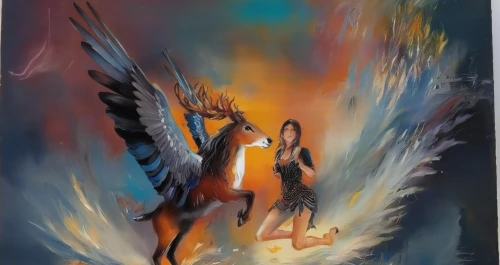 pegasus,oil painting on canvas,indigenous painting,the annunciation,the angel with the cross,khokhloma painting,oil painting,flame spirit,oil on canvas,fire angel,glass painting,joan of arc,art painting,the archangel,angel and devil,angel wing,angelology,fire screen,fantasy art,angels of the apocalypse,Illustration,Paper based,Paper Based 04