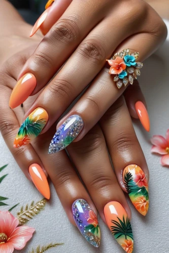 colorful floral,floral japanese,nail design,coral fingers,nail art,candy corn pattern,tropical flowers,butterfly floral,tropical birds,bright flowers,floral heart,orange floral paper,hand-painted,flower strips,retro flowers,artificial nails,nails,color feathers,vintage floral,floral design,Conceptual Art,Graffiti Art,Graffiti Art 05
