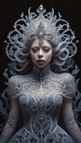 the snow queen,ice queen,white rose snow queen,filigree,suit of the snow maiden,the enchantress,priestess,hoarfrost,medusa,fractals art,fantasy portrait,blue enchantress,dryad,white lady,eternal snow,ice princess,fantasy art,mirror of souls,celtic queen,fantasy woman
