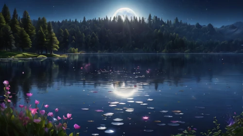moonlit night,moon and star background,landscape background,evening lake,moonlit,moonrise,moonlight,beautiful lake,full hd wallpaper,fantasy landscape,beautiful landscape,alpine lake,background view nature,tranquility,fantasy picture,full moon,twilight,meadow landscape,mountainlake,moon and star,Photography,General,Natural
