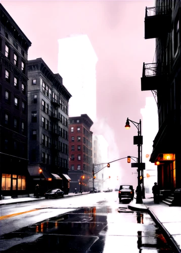 city scape,world digital painting,urban landscape,cartoon video game background,digital painting,street scene,mobile video game vector background,street lights,manhattan,street lamps,new york streets,background vector,digital compositing,photo painting,flatiron,black city,the street,rainy,flatiron building,art background,Illustration,Realistic Fantasy,Realistic Fantasy 21