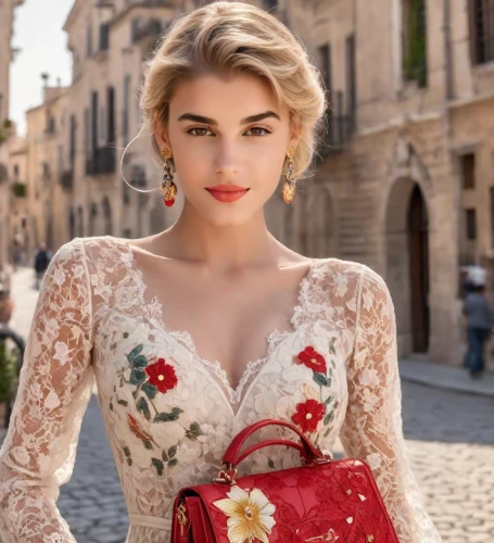 floral dress,beautiful girl with flowers,elegant,vintage floral,romantic look,vintage dress,girl in red dress,enchanting,floral,a girl in a dress,man in red dress,model beauty,ball gown,blonde in wedding dress,valentino,elegance,paloma,strapless dress,nice dress,beautiful woman,Photography,Realistic
