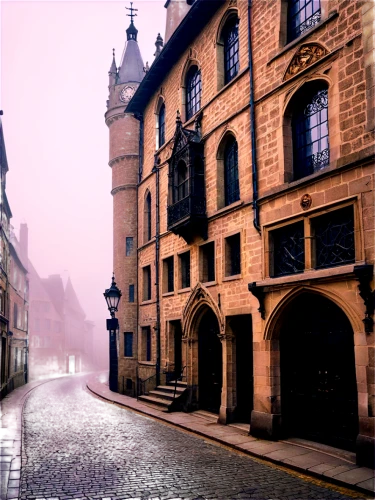 medieval street,the cobbled streets,oxford,bamberg,metz,medieval architecture,prague,cobblestones,cobblestone,beautiful buildings,foggy day,townhouses,townscape,medieval town,foggy,cobble,aix-en-provence,cobbles,muenster,pink city,Art,Artistic Painting,Artistic Painting 51