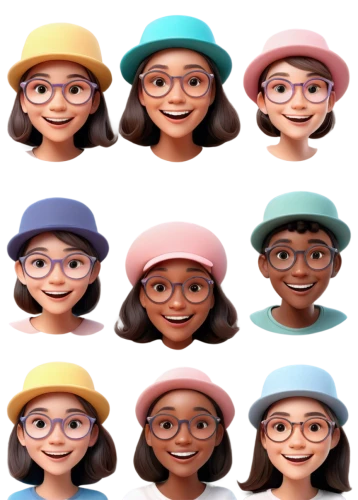 multicolor faces,avatars,vector people,sewing pattern girls,cartoon people,the hat-female,retro cartoon people,sun hats,emojicon,people characters,emoticons,vector images,hats,emojis,hat manufacture,boy's hats,faces,kids glasses,characters,icon set,Conceptual Art,Daily,Daily 29