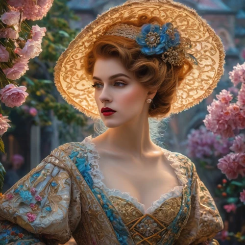 victorian lady,cinderella,beautiful bonnet,the hat of the woman,the carnival of venice,disney rose,emile vernon,fantasy portrait,romantic portrait,vintage woman,flower hat,rapunzel,the victorian era,woman's hat,victorian fashion,victorian style,the hat-female,jane austen,vintage fashion,bonnet,Photography,General,Fantasy