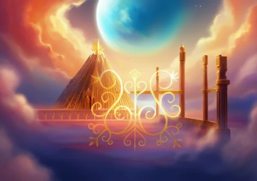 ramadan background,arabic background,dusk background,world digital painting,fantasy landscape,backgrounds,landscape background,digital background,fantasy world,background image,art background,cartoon video game background,art deco background,french digital background,celestial event,background screen,wand gold,fantasy picture,heaven gate,aladdin,Illustration,Realistic Fantasy,Realistic Fantasy 01