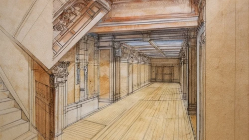 hallway space,hallway,house drawing,cabinetry,entrance hall,woodwork,renovation,corridor,core renovation,the threshold of the house,frame drawing,hall,3d rendering,walk-in closet,wade rooms,outside staircase,doorway,pantry,elevators,interiors,Illustration,Paper based,Paper Based 17