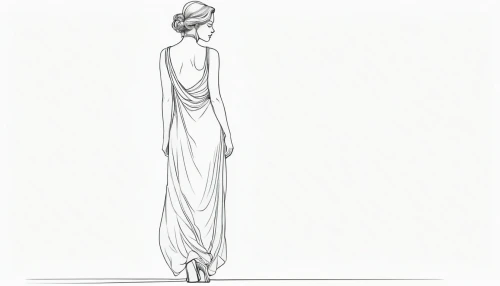 fashion illustration,fashion sketch,girl in a long dress from the back,girl in a long dress,evening dress,dress form,gown,one-piece garment,long dress,art deco woman,costume design,shoulder length,drawing mannequin,garment,woman silhouette,women silhouettes,a girl in a dress,woman walking,drape,elegance,Illustration,Paper based,Paper Based 23