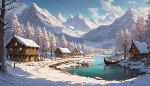 winter village,winter landscape,christmas landscape,winter background,snowy landscape,snow landscape,mountain settlement,fantasy landscape,alpine village,winter house,winter magic,snow scene,winter lake,northrend,mountain village,fantasy picture,snowy mountains,winter dream,winter morning,christmas snowy background