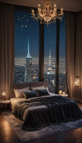 sleeping room,great room,romantic night,bedroom window,luxury hotel,bedroom,sky apartment,modern room,luxury,dream,dreamland,penthouse apartment,nightscape,luxury property,dreamy,dreams,ornate room,luxury real estate,luxurious,starry sky,Illustration,Paper based,Paper Based 04