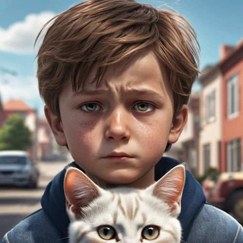 digital painting,world digital painting,kids illustration,child portrait,boy and dog,game illustration,hand digital painting,little boy and girl,young cat,cat's eyes,cat with blue eyes,peter,sci fiction illustration,little boy,the cat,child boy,little kid,little cat,digital art,children's background,Photography,General,Realistic