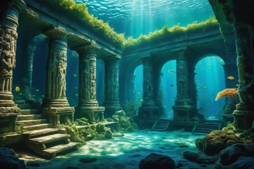 underwater landscape,underwater oasis,sunken church,underwater playground,underwater background,ocean underwater,ocean floor,undersea,underwater world,aquarium,atlantis,water castle,pillars,coral reef,underground lake,underwater,under the sea,submerged,house of the sea,under sea,Photography,Black and white photography,Black and White Photography 04