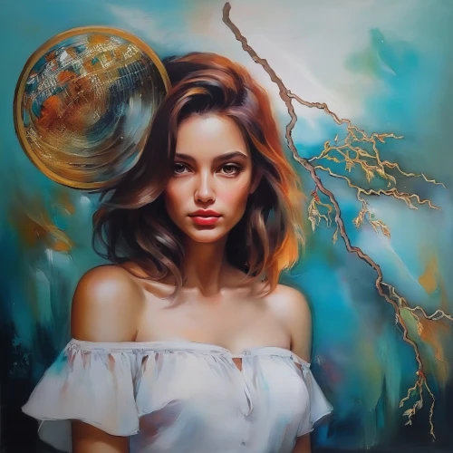 oil painting on canvas,fantasy portrait,mystical portrait of a girl,oil painting,art painting,fantasy art,world digital painting,oil on canvas,romantic portrait,girl with speech bubble,italian painter,zodiac sign libra,young woman,boho art,girl portrait,blue moon rose,dream catcher,painting,selanee henderon,oil paint,Illustration,Paper based,Paper Based 04