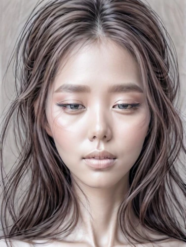 mystical portrait of a girl,han thom,janome chow,asian woman,asian vision,asian semi-longhair,airbrushed,digital painting,girl portrait,natural cosmetic,doll's facial features,world digital painting,asian girl,tears bronze,girl drawing,artificial hair integrations,mari makinami,inner mongolian beauty,japanese woman,photo painting