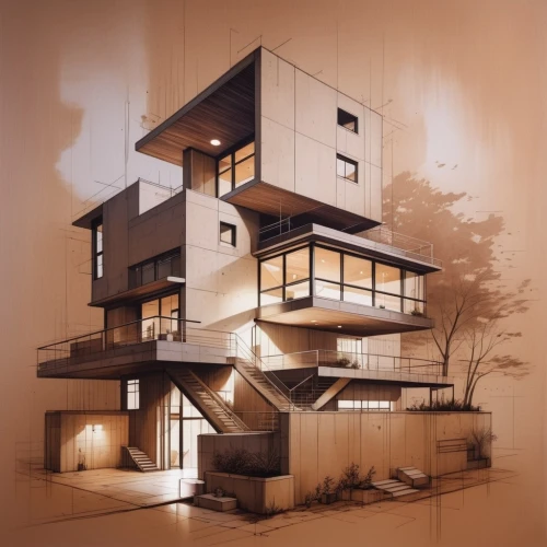 cubic house,japanese architecture,modern architecture,archidaily,habitat 67,kirrarchitecture,modern house,house drawing,cube house,timber house,frame house,architect plan,cube stilt houses,dunes house,arhitecture,contemporary,wooden house,architect,asian architecture,house shape,Illustration,Paper based,Paper Based 12