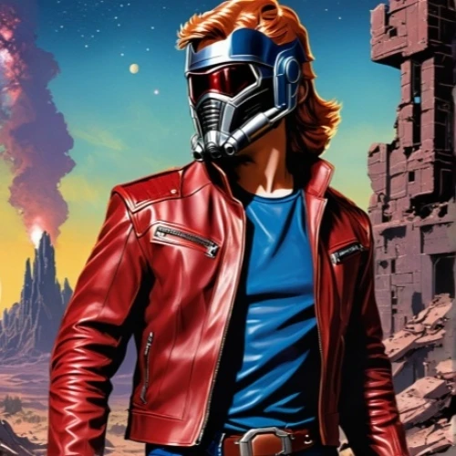 star-lord peter jason quill,iron mask hero,clone jesionolistny,lando,magneto-optical disk,emperor of space,red super hero,ranger,boba fett,nova,1982,magneto-optical drive,80s,70's icon,power icon,renegade,cg artwork,motorcycle helmet,1980's,steel man