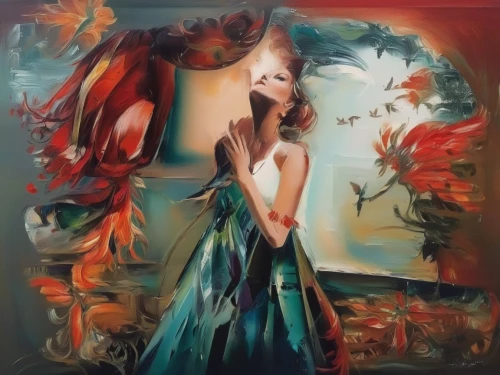 glass painting,oil painting on canvas,oil painting,art painting,fabric painting,oil on canvas,vase,flower painting,boho art,cloves schwindl inge,girl in a wreath,murano,parfum,flamenco,painting technique,meticulous painting,decorative figure,woman playing,italian painter,chinese art,Illustration,Paper based,Paper Based 04