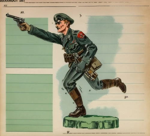 advertising figure,military person,man holding gun and light,1943,vintage illustration,1944,rifleman,red army rifleman,submachine gun,grenadier,ww1,first world war,advertisement,world war ii,patrol,deutsche bundespost,film poster,patrol suisse,french foreign legion,military officer,Unique,Design,Character Design