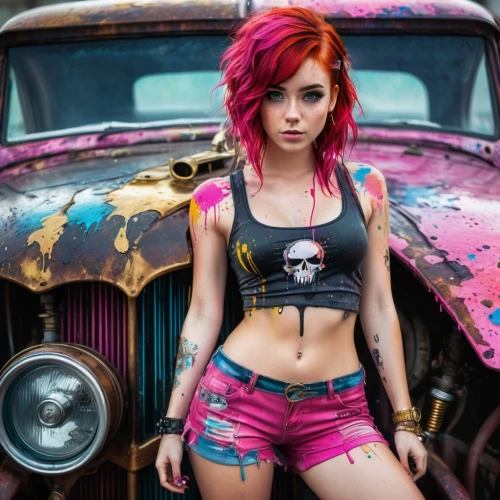 harley,junkyard,hot rod,punk,harley quinn,hotrod car,catrina calavera,hotrods,pink car,tattoo girl,rat rod,car model,hotrod,poison,girl and car,toni,retro girl,grunge,rocker,renegade,Conceptual Art,Graffiti Art,Graffiti Art 08