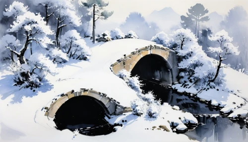 snow bridge,snowhotel,snow shelter,ice hotel,igloo,snow ring,snow scene,train tunnel,snow house,tunnel,railway tunnel,snow landscape,snow drawing,ice cave,slide tunnel,winter landscape,deep snow,charcoal kiln,snow roof,lötschberg tunnel,Art,Artistic Painting,Artistic Painting 24