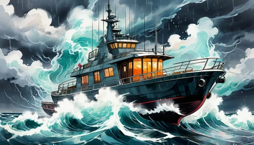 pilot boat,sea fantasy,sea storm,lightship,fishing trawler,rescue and salvage ship,lifeboat,seafarer,naval trawler,fishing vessel,caravel,seafaring,fishing boat,convoy rescue ship,mariner,ghost ship,rogue wave,shipping industry,galleon,tugboat,Conceptual Art,Sci-Fi,Sci-Fi 24