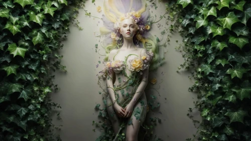 dryad,faerie,faery,elven flower,girl in a wreath,garden fairy,mother nature,fae,garden of eden,secret garden of venus,flower fairy,flora,faun,the enchantress,background ivy,ivy,anahata,poison ivy,fairy queen,mother earth