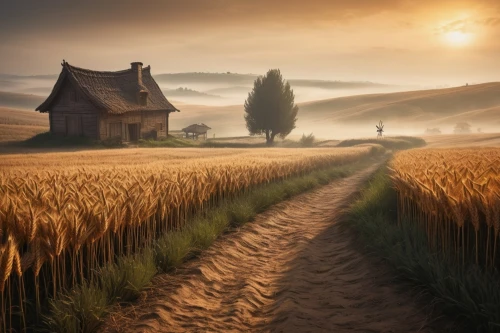rural landscape,wheat field,farm landscape,home landscape,wheat fields,meadow landscape,landscape background,grain field,yellow grass,landscape photography,countryside,barley field,lonely house,straw field,bed in the cornfield,nature landscape,cornfield,wheat crops,landscape nature,beautiful landscape,Illustration,Paper based,Paper Based 02