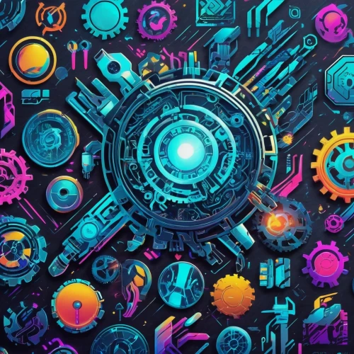 mobile video game vector background,mechanical,computer art,colorful foil background,systems icons,cog,gears,dot background,scroll wallpaper,cinema 4d,art background,colorful doodle,machine,cyclocomputer,machines,digiart,techno color,playmat,mechanical puzzle,retro background,Unique,Design,Sticker